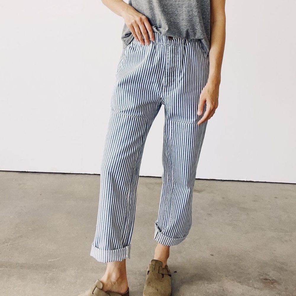 Hey Gang chore pant conductor stripe